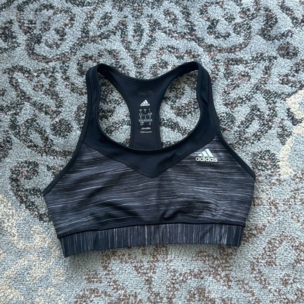 Adidas Climalite Sports Bra Black Heathered Gray Small